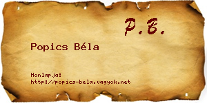 Popics Béla névjegykártya